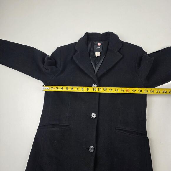 J Crew Long Coat Womens 8 Black Wool Cashmere Blend 3 Button Notch Lapel Lined - Picture 4 of 9
